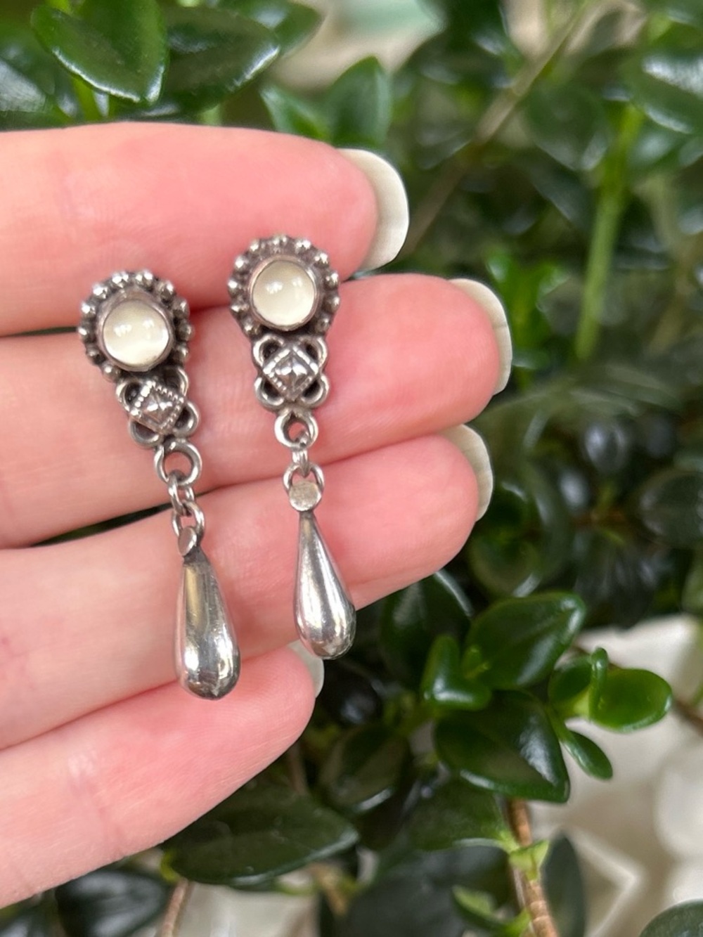 Vintage Sterling Silver and Moonstone Dangle Earrings